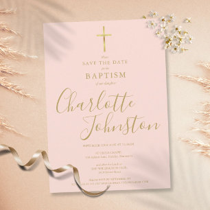 Reserve A Data Elegante Batismo Cristo Gold Script Rosa Bege