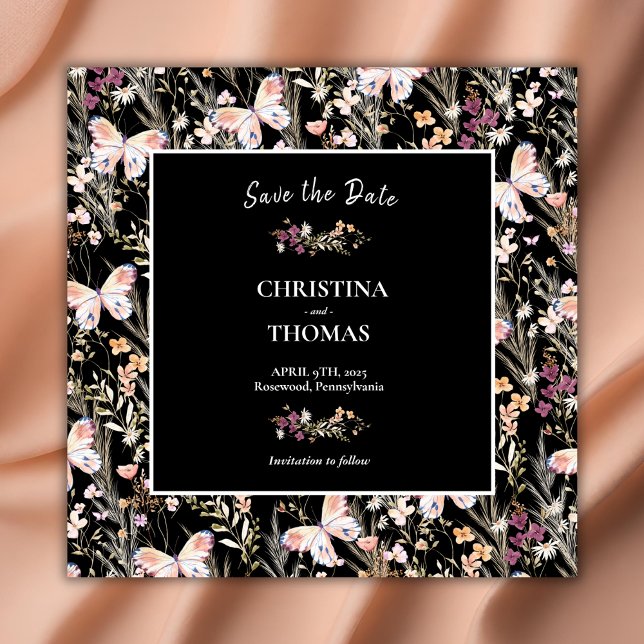 Reserve A Data Elegante Black Boho Wildflower salva a data (Criador carregado)