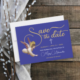 Reserve A Data Elegante Blue Dourado Angel Bless Baptism Christen