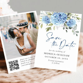 Reserve A Data Elegante Blue Hydrangea Wedding Código QR Foto