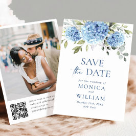 Reserve A Data Elegante Blue Hydrangea Wedding Código QR Foto
