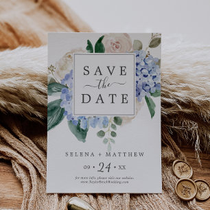 Reserve A Data Elegante Blue Hydrangea   White Save the Date Card