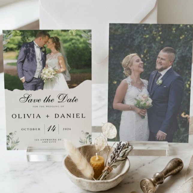 Reserve A Data Elegante Boho Folhas de Eucalipto Foto Casamento (Criador carregado)