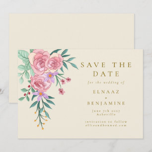 Reserve A Data Elegante Boho Rosa Bege Floral Aquarela Casamento