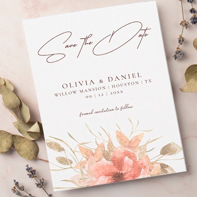 Reserve A Data Elegante Boho Rosa Casamento Aquarela Salvar a Dat (Criador carregado)