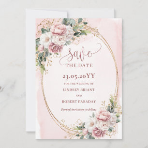 Reserve A Data Elegante Boho Rosa Dourado Floral Salve A Data