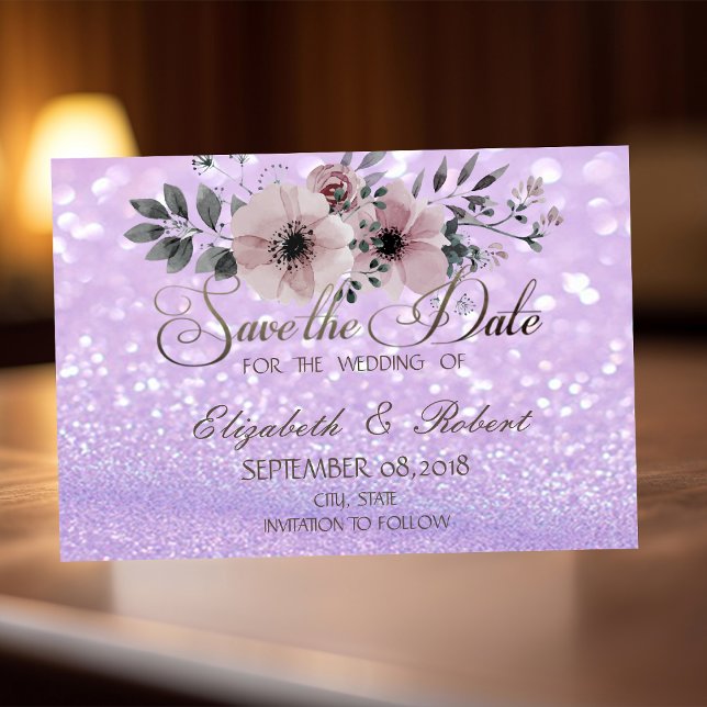 Reserve A Data Elegante Bokeh Floral Glitter Save The Date (Criador carregado)