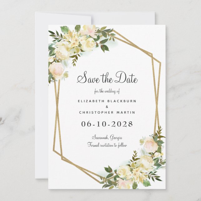 Reserve A Data Elegante Botânica Casamento Verdejante Floral Chiq (Frente)