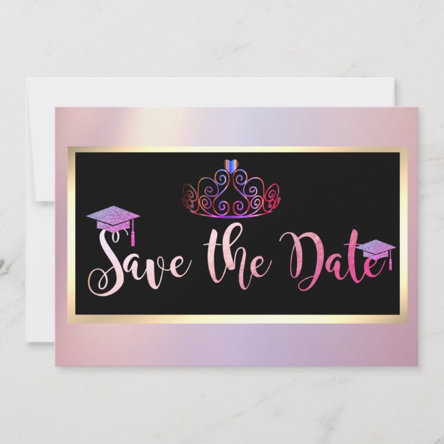 Reserve A Data Elegante Brilho, Tiara Graduação Save The Date (Frente)