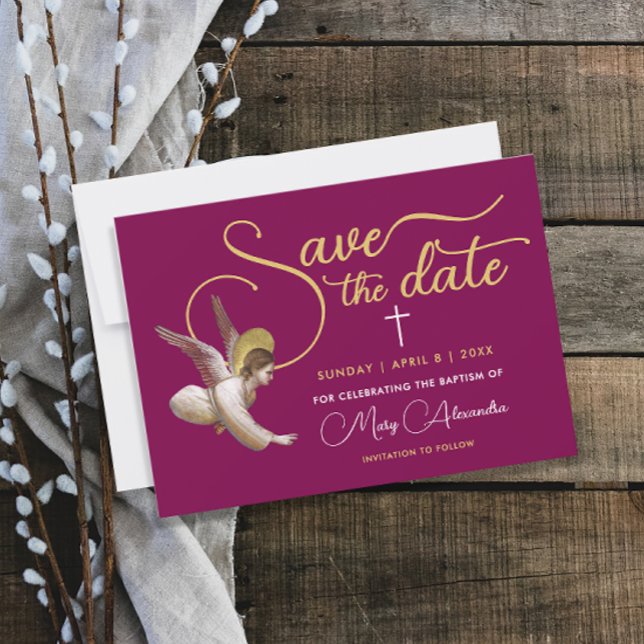 Reserve A Data Elegante Burgundy Dourado Deus Abençoe Rótulo Reli (Criador carregado)