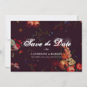 Reserve A Data Elegante Burgundy Escuro Floral Sombrio Foto