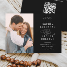 Reserve A Data Elegante Caligrafia Foto Preto e Branco Casamento 