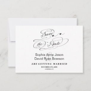 Reserve A Data Elegante Caligrafia Preto e Branco Save The Date