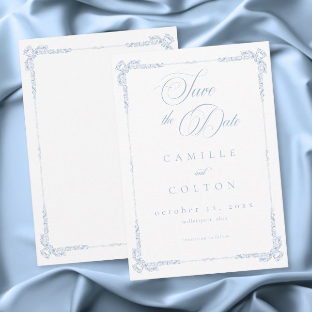 Reserve A Data Elegante Casamento Azul Empoeirado Barroco Vintage (Elegant Vintage Baroque Dusty Blue Wedding Save The Date)