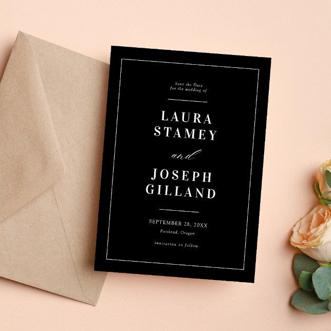 Reserve A Data Elegante Casamento Clássico em Preto e Branco (Elegant black and white save the date announces your day with timeless style.)