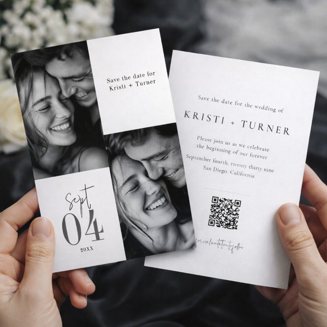 Reserve A Data Elegante Casamento com Código QR de Foto em Preto  (Criador carregado)