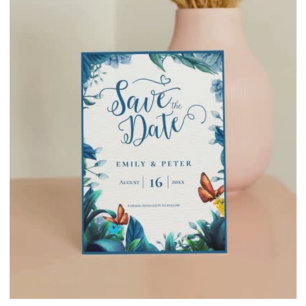 Reserve A Data Elegante Casamento de Borboleta Botânica Azul Verd
