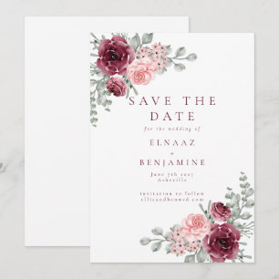 Reserve A Data Elegante Casamento em Aquarela com Rosa e Borgonha