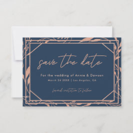 Reserve A Data Elegante Casamento em Azul Marinho e Dourado Rosa