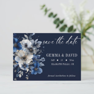 Reserve A Data Elegante Casamento Floral em Azul Naval e Prata