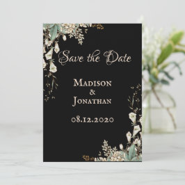 Reserve A Data Elegante Casamento Floral Preto Script