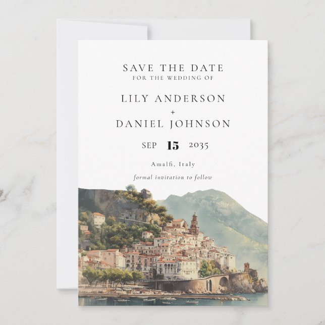 Reserve A Data Elegante Casamento Italiano Watercolor Amalfi (Frente)
