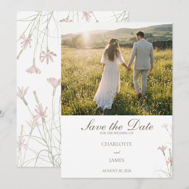 Reserve A Data Elegante Casamento Minimalista com Flores Silvestr (Frente/Verso)