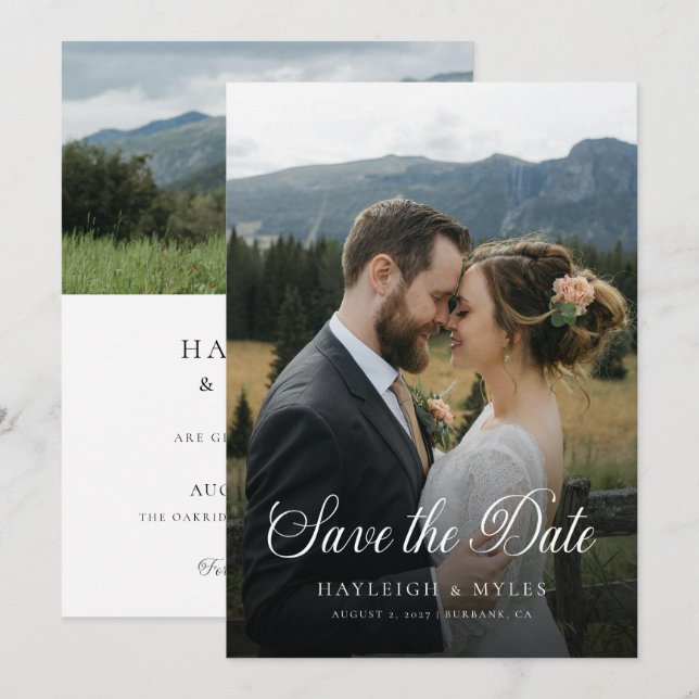 Reserve A Data Elegante Casamento Moderno Script 2 Foto (Frente/Verso)
