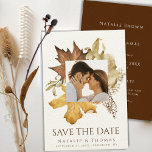 Reserve A Data Elegante Casamento outono de Folhagem de outono de<br><div class="desc">Elegante Dusty Brown, Casamento outono de folhagem rustica de outono, Salve o cartão de data (Felt Ecru). Convites de casamento bonito, elegantes e modernos para sua ocasião especial! Perfeito para a bela e calorosa temporada de outono! Cor d'água, castanho claro e ouro, borda quadrada de folhagem de outono amarela, com...</div>