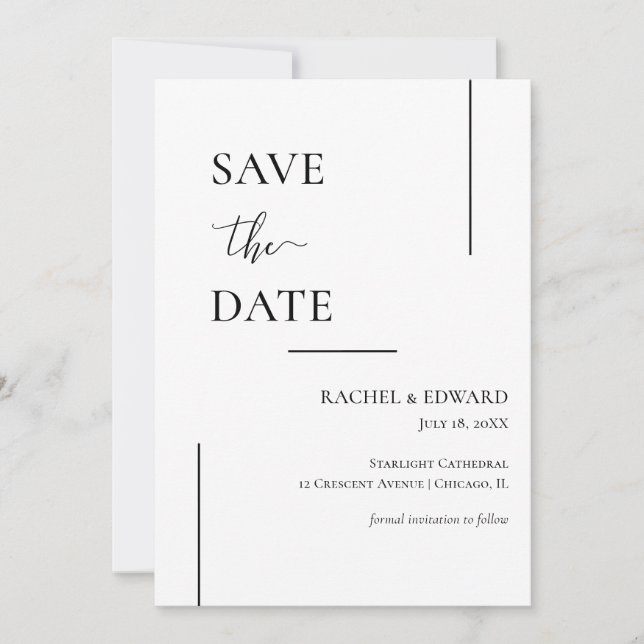 Reserve A Data Elegante Casamento Preto e Branco Salvar a Data (Frente)