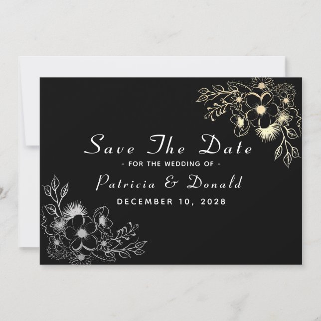 Reserve A Data Elegante Casamento Preto e Dourado (Frente)