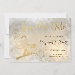 Reserve A Data Elegante Chic Corações de Ouro, Pássaros Save The