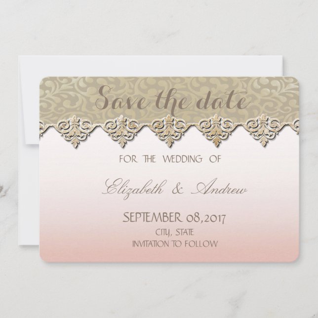 Reserve A Data Elegante Chic Data de Casamento Save com Damask (Frente)