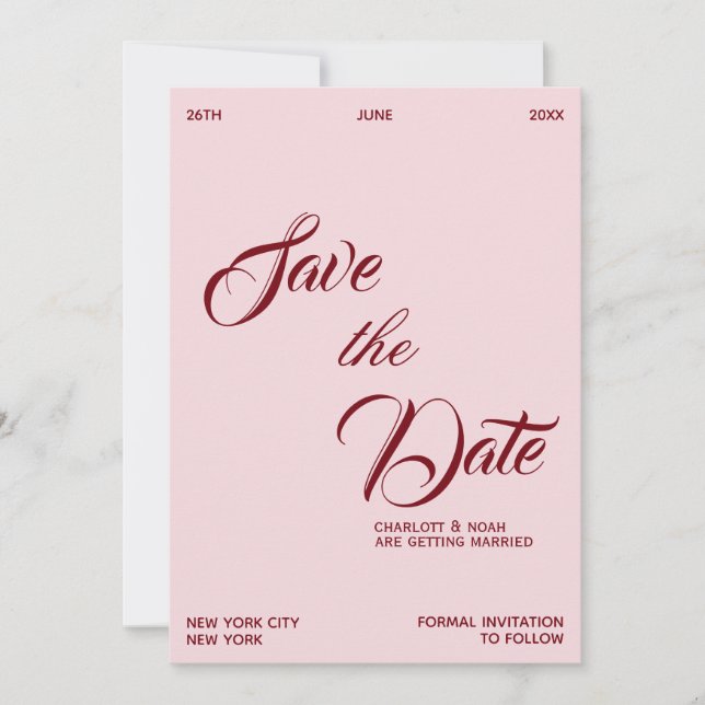 Reserve A Data Elegante Chique Rosa Suave Casamento de Família Ab (Frente)