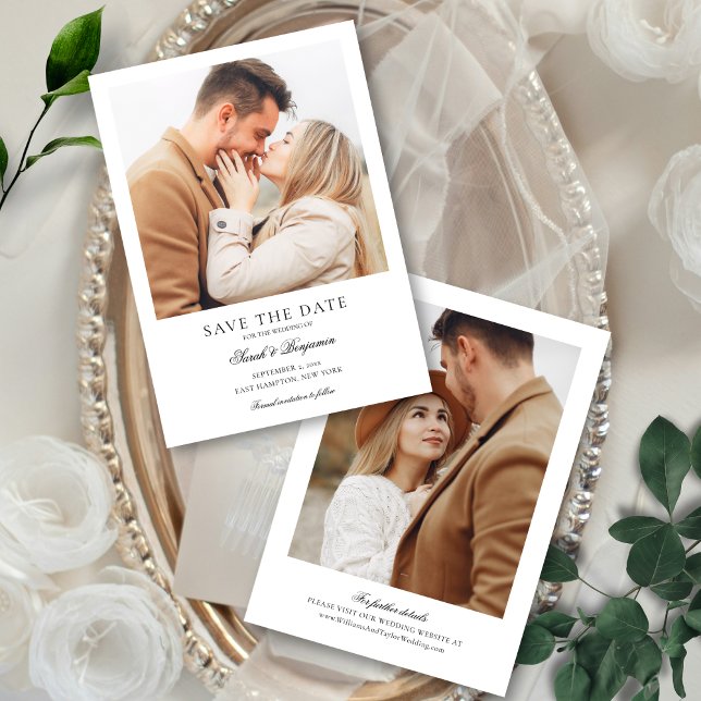 Reserve A Data Elegante Clássico Formal de Casamento 2 Fotos (This 2-photo save the date has an elegant and minimalist yet classic feel to it for a timeless look)