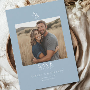 Reserve A Data Elegante, Clássico, Monograma, Azul, Casamento 1 F