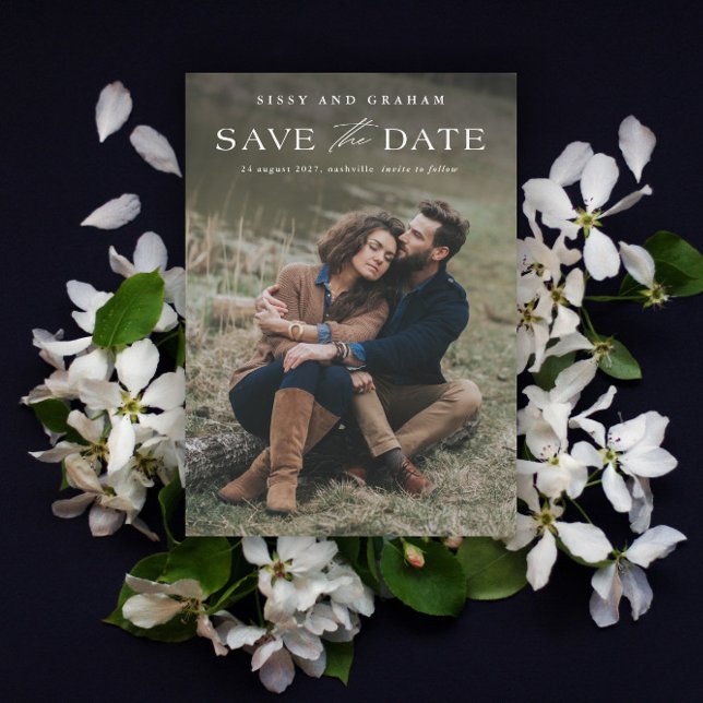 Reserve A Data Elegante Código QR 2 Foto Casamento  (Elegant QR Code 2 Photo Wedding Save the Date Card.)