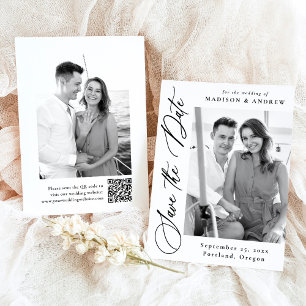Reserve A Data Elegante Código QR de Foto de Casamento 2 Caligraf