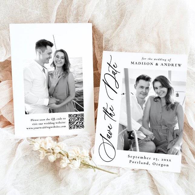 Reserve A Data Elegante Código QR de Foto de Casamento 2 Caligraf (Criador carregado)