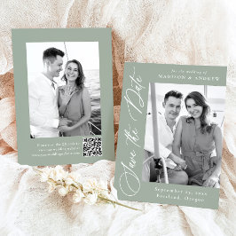 Reserve A Data Elegante Código QR de Foto em Verde Sage