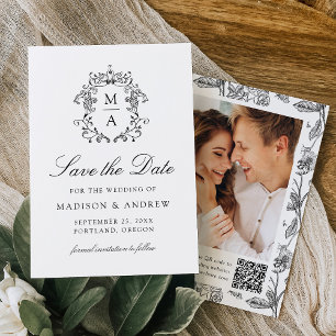 Reserve A Data Elegante Código QR Floral de Chinoiserie Preta par