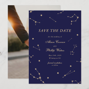 Reserve A Data Elegante Constellação Casamento Azul e Dourado