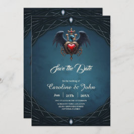 Reserve A Data Elegante coração gótico com pássaro fantasma.