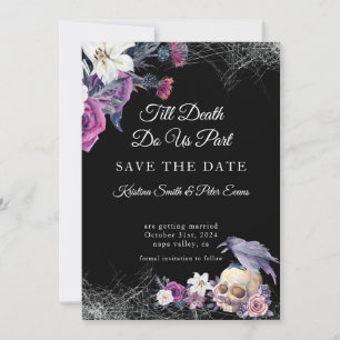 Reserve A Data Elegante Crânio Floral Gótico Preto Roxo Casamento