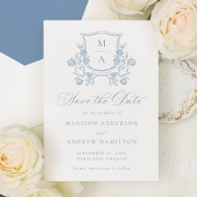 Elegante Crista Floral Azul Francês Casamento