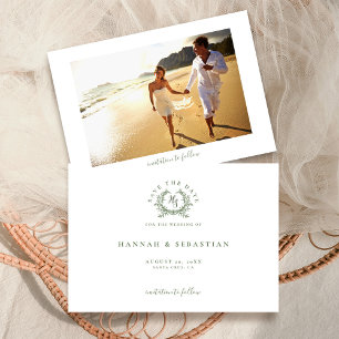 Reserve A Data Elegante Crista Monogramada de Casamento em Verde 