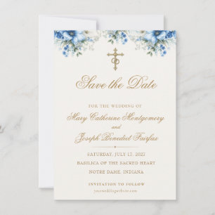 Reserve A Data Elegante cruz de casamento floral azul religioso d