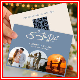 Reserve A Data Elegante de Código QR de Foto de Casamento Azul Du