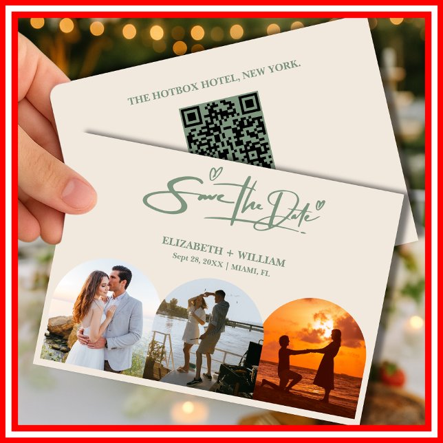Reserve A Data Elegante de Código QR de Foto de Casamento Verde S (Criador carregado)
