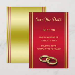 Reserve A Data Elegante Dourado & Vermelho, Alianças de Casamento